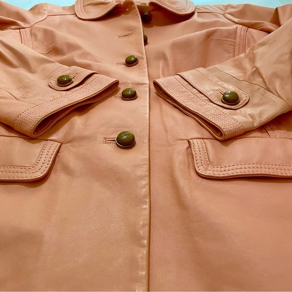 Tory Burch Peach Pink Soft Leather Jacket Sz Large Button Up Pockets Neutral - Picture 9 of 15
